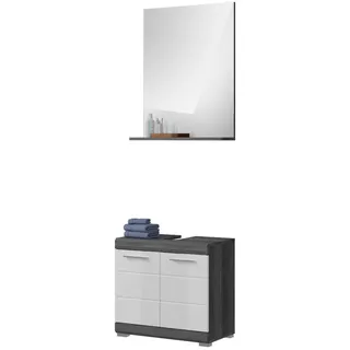 inn.furn Badmöbel Set 2-teilig "Shawn" weiß Hochglanz, und grau Badset 60 cm, - Weiß, Grau