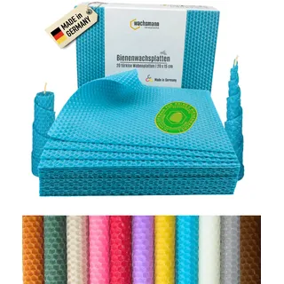Wachsmann 20 Bienenwachsplatten aus Deutschland, türkis, Wachsplatten 20 x 15 cm, Bienenwachs Kerzen selber machen, Kerzenwachs