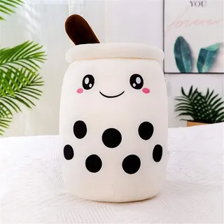 Bubble Tea Plüschtier Boba Plüschtier Plüschpuppen Bubble Tea Hug Pillow, Cartoon Plüschpuppe Weiß 24 cm