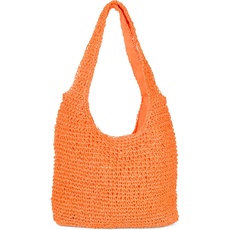 styleBREAKER Damen Papierstroh Beuteltasche mit langen breiten Henkeln, Strandtasche, Schultertasche, Flechttasche 02012397, Farbe:Orange