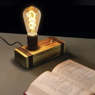 GBLY 2x Vintage Tischlampe Holz Tischleuchte Retro Nachttischlampe E27 | Industrial Nachttischleuchte 20CM Nachtlampe mit Stecker für Schlafzimmer Wohnzimmer Arbeitszimmer - Ohne Leuchtmittel