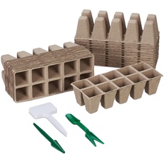 Relaxdays Anzuchttöpfe 240er Set, inklusive Zubehör, biologisch abbaubar, Anpflanztöpfchen, HBT: 5 x 3,5 x 3,5 cm, braun