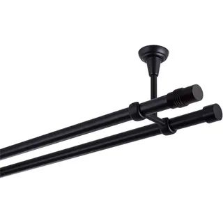 MDEKOR Gardinenstange schwarz 120 cm 2-läufig, 19 mm aus Metall Deckenbefestigung Zylinder