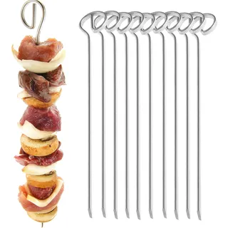 Grillspieße 10er Set - 21 cm Schaschlikspieße aus Edelstahl - Grill-Hochgenuss für alle Fleischfans und Vegetarier - Fleischspieße, Made in Germany