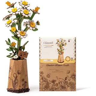 rowood 3D Puzzle Kamille, DIY-Blume Aus Holz, Modellbausätze Für Künstliche Blumen Zum Zusammenbauen Für Erwachsene, Beste Heimdekoration Und Valentinstags-Spielzeug-Geschenkset