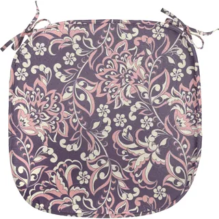ABAKUHAUS Jahrgang Polster für Esszimmerstühle, Blumen, Dekoratives wasserfestes Kissen mit Riemen für Küchensitze, 40 cm x 40 cm, Aubergine Coral Beige