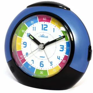 Atlanta Kinderwecker ohne Ticken Leisegang Quarz Licht Snooze (Blau A)