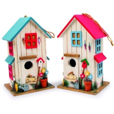 Bild small foot 6587 - Vogelhaus Villa Kunterbunt, 2er Set, Nistkasten, Vogelvilla, Holz, Maße: 15x13x25 cm