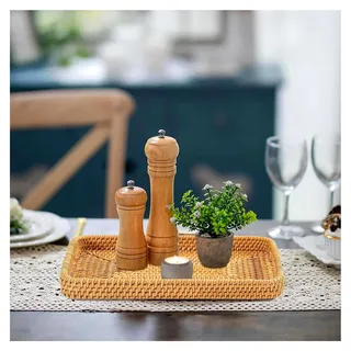 Rechteckiger Rattan Brotkorb - Kosmetik Aufbewahrungskorb für das Badezimmer, natürlich gewebte Servierplatte 27,5 x 11 x 4 cm - Deko Aufbewahrungsschale für Make-up und Accessoires