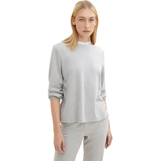 TOM TAILOR Damen 1034134 Sweatshirt mit Rüschenkragen, 30282 - Concrete Grey Melange, M