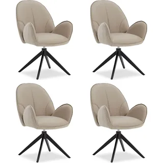 Homestyle4u Polsterstuhl 4er Set Esszimmerstuhl Armlehnenstuhl drehbar Leder Beige 3073 - Beige