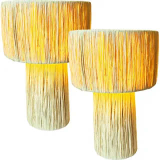Marrakesch 2er Set Tischlampe Nachttischlampe 42cm groß aus Raffia bast | Boho Lampe Stehlampe als Wohnzimmer Schlafzimmer oder Kinderzimmer Deko | Tischleuchte Morjana Beige E27 Fassung - Beige