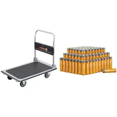 Meister Plattformwagen Klappbar Bis 300 kg Tragkraft Feststellbremse/Transporthilfe mit Lenkrollen/Klappwagen aus Stahl / 8985540 & Amazon Basics AA-Alkalibatterien