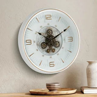 Maxstar 20" Jahrgang-Wanduhr mit beweglichen Zahnrädern,Industrielles Steampunk-Metalldekor für Wohnzimmer, Büro, Kamin, Bauernhaus(Arabische Ziffern–Platinbeschichtung)