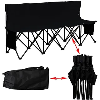 Yaheetech Klappbare Campingbank für 4 Personen 184 cm Faltbarer Campingstuhl mit Hoher Rückenlehne & Seitentaschen & Tragetasche für Garten/Balkon/Poolbereich/Fußballfeld Schwarz