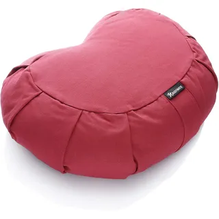 BODYMATE Halbmond Yogakissen 42cm lang 30cm breit und 15cm hoch Red-Wine mit Buchweizen-Spelz Füllung – Maschinenwaschbarer Bezug aus 100% extra dicker Baumwolle – Meditationskissen – Sitzkissen