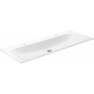 KEUCO X-LINE Einbau-Doppelwaschtisch aus Keramik, mit 2 x 1 Hahnloch, ohne Überlauf, 1208x17x494mm, weiß, 33180311202
