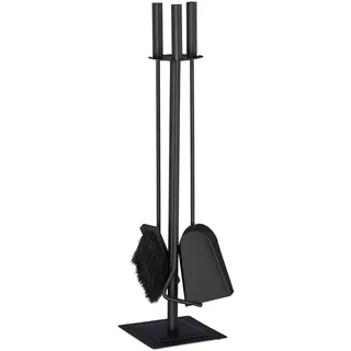Relaxdays Kaminbesteck Stahl 61 x 15 x 15 cm Schwarz