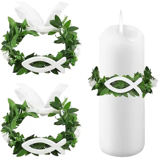 2 Stück Tropfschutz für Taufkerze Kommunionkerze, Weißer Kerzen Tropfschutz, Tropfschutz Kommunionkerze, Kerzenzubehör für Kommunion, Taufe, Hochzeit und religiöse Feierlichkeiten (Wooden Fish)