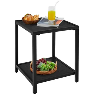 Yaheetech Gartentisch 2-schichtiger Beistelltisch aus Latten, Kaffeetisch aus Metall 45×45×54 cm, Schwarz - Schwarz