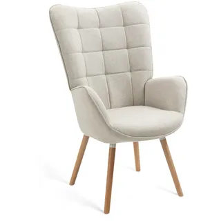 MEUBLE COSY Sessel Relaxsessel Lehnstühle Polstersessel Einzelsofa mit Holzbein Ohrensessel für Wohnzimmer Schlafzimmer Büro Vanity, Stoff, Beige