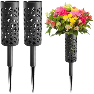 2 Stück Grabvase mit Erdspieß, Grabvasen zum Stecken Friedhofsvase, ca. 39 x 7 cm Grab Blumenvase, Schwarz Friedhofsvasen Blumenhalter, Kunststoff Gedenkvasen für Gedenkgeschenke Grabdekoration