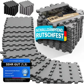 MONZANA® 18x Bodenschutzmatten Fitness & Pool mit Randstücken 30 x 30 cm 1,5 qm Rutschfest EVA-Schaumstoff Puzzlematte Trainingsmatten Fitnessgeräte - Grau