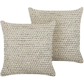 BELIANI Dekokissen 2er Set Beige und Schwarz Baumwolle 45 x 45 cm Bezug mit Füllung Reißverschluss Strukturiert Geometrisches Muster Boho Wohnzimmer - Beige, Schwarz