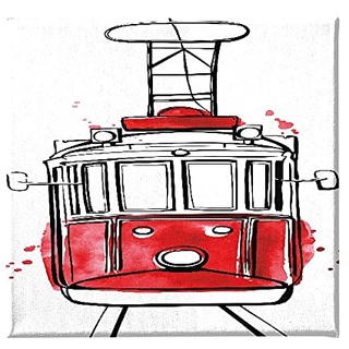 Homemania Bild Straßenbahn – Kunst und Graffiti – für Wohnzimmer, Schlafzimmer, mehrfarbig aus Polyester, Holz, 60 x 3 x 60 cm