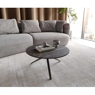 DELIFE Couchtisch Delron 70x70 cm Keramik Laminam®Noir Desir Braun Kreuzfuß Flach Metall Effektfinish Titan - Braun