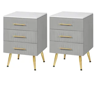 WOLTU 2er Set Nachttisch Nachtschrank für Boxspringbett, 3 Schubladen aus Massivholz, Kommode mit Schubladen Sideboard, einfache Montage, Höhe Tragfähigkeit, 40,5x41x60cm, Grau TS135gr-2