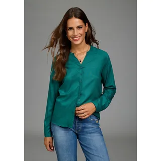 Longbluse LAURA SCOTT, Damen, Gr. 34, grün (petrol), Web, Obermaterial: 100% Viskose, unifarben, figurumspielend Po-bedeckend, 1-Knopf-Manschette, Blusen Longbluse, Vorne kurz, hinten länger geschnitten, Ärmel krempelbar