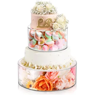 Befüllbarer Tortenständer 2 Etagen aus Acryl mit 2 LED Dekorativ, 2 Stück DIY Cake Stand, Kuchenständer, Torten Etagere, Desserttisch Displaybox für Geburtstags, Hochzeit und Feiertagsfeiern (2)