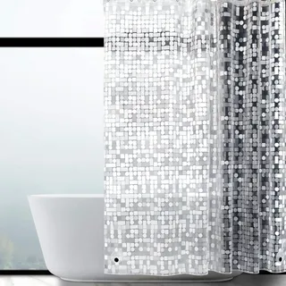 WELTRXE Duschvorhang Anti-Schimmel 183x200cm mit Gewicht Magnet unten, Transparent Geometrisch Eva Wasserdicht Antibakteriell Vorhang für Dusche und Badewanne, mit 12 Duschvorhangringen Kinder