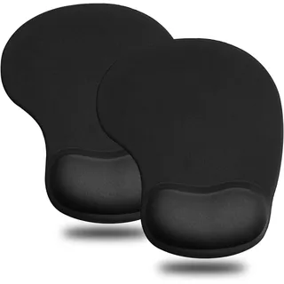 JIKIOU Mauspad mit Gelkissen, 2er Pack Mousepad mit Handauflage, schwarz | kühlendes Gelpolster für Handgelenkkomfort, glatte Lycra-Oberfläche, rutschfeste PU-Basis Kompatibel mit allen Maustypen