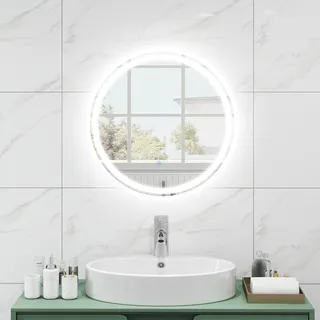 FANTASK LED Badspiegel mit Beleuchtung, 60cm runder Anti-Beschlag Badezimmerspiegel, Wandspiegel dimmbar mit Touch-Schalter & Memory-Funktion, LED-Spiegel Hängespiegel für Bad,60L x 60B cm,Silber