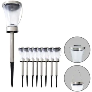 NÄVE Solarleuchte Edelstahl H 39,5 cm Ø 9 cm 8 Stk. Warmweiß silberfarben