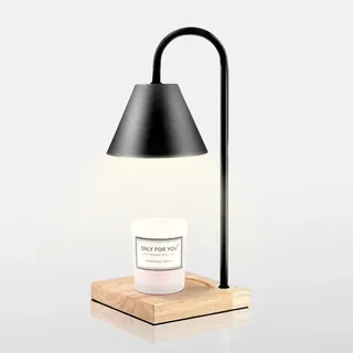 BININBOX Kerzenwärmer lampe mit Dimmer, Elektrischer Wachswärmer zum Wachsschmelzen mit Holzsockel (schwarz)