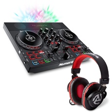Numark Party Paket - Party Mix Live DJ Controller Mischpult mit eingebauten Lautsprechern, Lichtshow und HF175 Kopfhörer im geschlossenem Design, 40mm Treiber, hochqualitativen Ohrmuscheln
