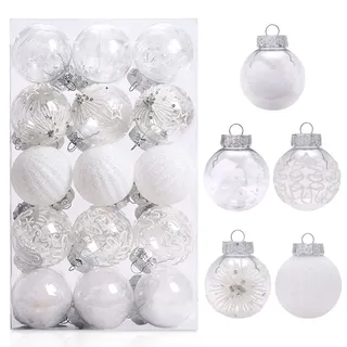 Fouriding Weihnachtskugel 30 Stück 6cm Weihnachtskugeln Klare Kunststoff Christbaumkugeln Hängende Dekoration für Weihnachtsbaumschmuck Dekoration (Weiß)
