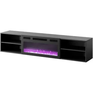 Fernsehschrank mit elektrischem Kamin POLO 180 Tv-Schrank Lowboard Unterschrank Schwarz/Schwarz - Schwarz