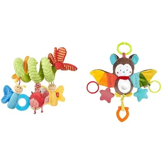Sigikid 42249 Aktiv-Spirale Schmetterling Baby Activity On Tour Mädchen Babyspielzeug empfohlen ab Geburt Mehrfarbig & Fehn Activity-Spieltier Fledermaus – Baby Motorikspielzeug für Kinderwagen