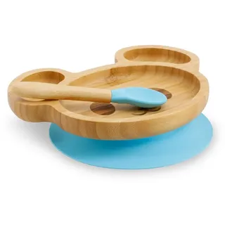 BIOZOYG Bambus-Set Maus Saugnapf-Teller mit Löffel blau
