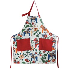 Love Potato Süße Cartoon-Dala-Pferd-Design, verstellbare Küchenschürze für Frauen, mit 2 Taschen, rot