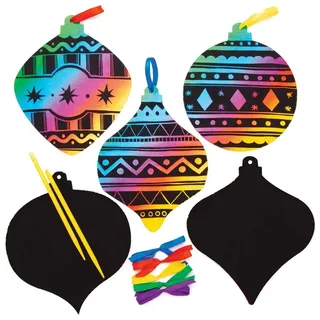 Baker Ross AT197 Weihnachtskugeln Kratzbilder Anhänger (10 Stück) Christbaumschmuck Bastelset für Kinder, Sortiert, Rot,grün,blau