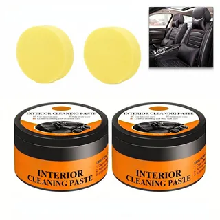 2Pcs Auto Innenraum Reinigungscreme 160g, Interior Cleaning Paste Multifunktionale Pflegepaste für Leder & Kunstleder, Car Care Reparaturcreme für Sitze, Armaturenbrett, mit 2 Schwämme
