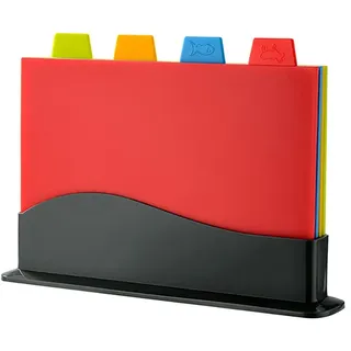 Schneidebrett-Set, extra dicke, farbcodierte Kunststoff-Schneidebretter mit Aufbewahrungsständer, 4er-Set mit Halter