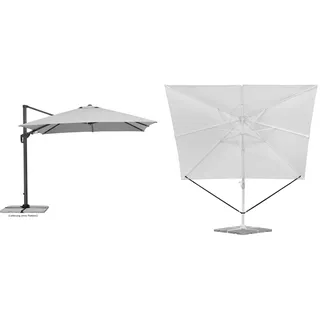 Schneider Sonnenschirm Rhodos Twist, silbergrau, 300 x 300 cm quadratisch, 730-14, Gestell Alu/Stahl, 25.7 kg & Windsicherung für Ampelschirme, 313-00, schwarzes Polyesterband, 0.09 kg