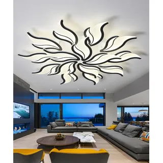 Moderne LED Deckenleuchte Dimmbar Wohnzimmerlampe Blumenform Design Acryl Deckenbeleuchtung mit Fernbedienung 3000K-6000K Wohnzimmer Schlafzimmer Esszimmer Deckenlampe (Schwarz, 15 Heads,100cm)