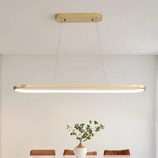 minifair Oval Hängeleuchte LED Dimmbare Hängelampe Ring Pendelleuchte Moderne Esstisch Lampe mit Fernbedienung Höhenverstellbar für Wohnzimmer Esszimmer Küche Arbeitszimmer Schlafzimmer Gold 70cm